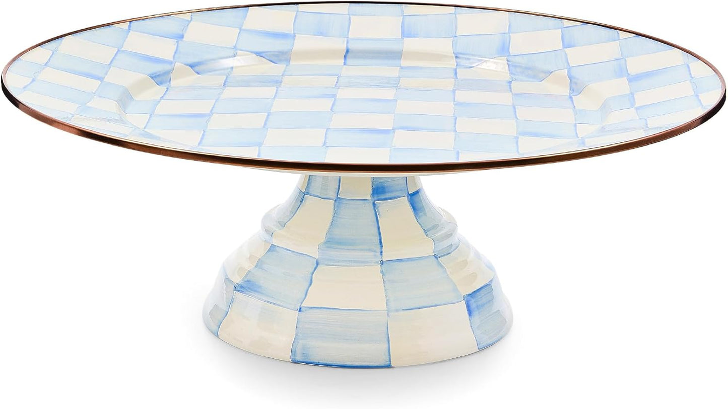 MACKENZIE-CHILDS Enamel Pedestal Serving Platter, Decorative Serving Dish for Food, Small, Black-and-White Courtly Check