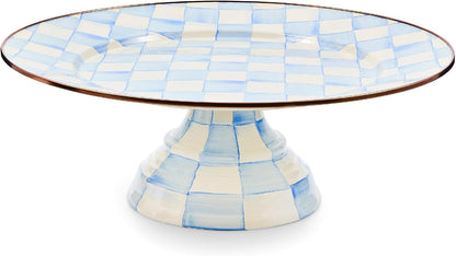 MACKENZIE-CHILDS Enamel Pedestal Serving Platter, Decorative Serving Dish for Food, Small, Black-and-White Courtly Check