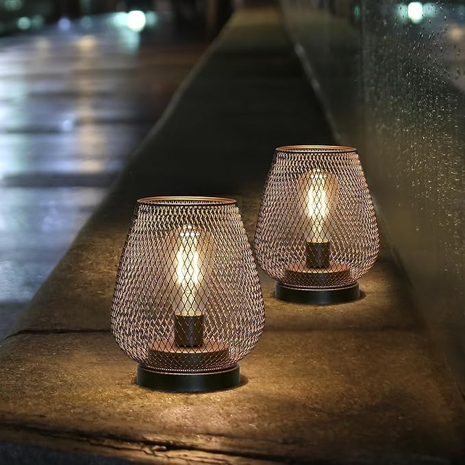 JHY DESIGN Set of 2 Metal Cage LED Lantern Battery Powered Cordless Accent Light with LED Great for Weddings Parties Patio Events for Indoors Outdoors
