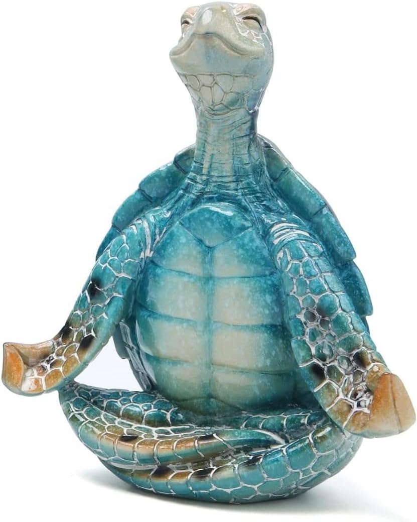 VVGIFTS Sea Turtle Meditation Yoga Decor, Garden Figurine Sea Turtle Meditating Coastal Beach Decorations, Zen Yoga Resin Statue for Home Office Decorations (Put the Palm Separate)