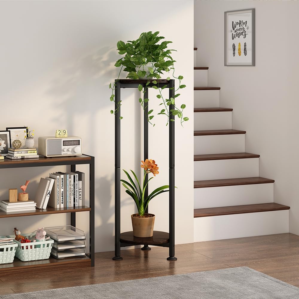 Plant Stand Indoor Corner Tall 2 Tier Metal Modern Flower Storage Plant Shelf Holder for Living Room Balcony Garden,Black (2 Tier-Black Round)