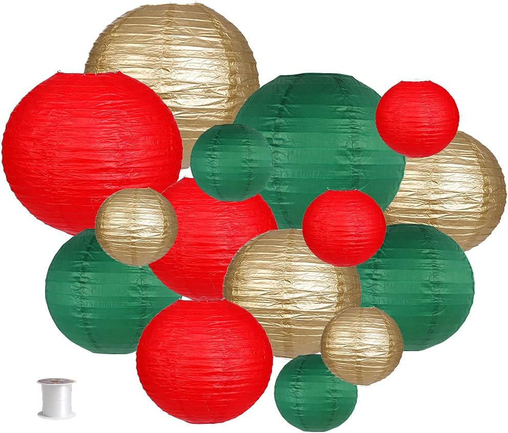 Paper Lanterns Decorative, Round Hanging Paper Lanterns Decorations for Rustic Party Bridal Shower Wedding Sage Green Birthday Party Supplies Gold/Ivory/Sage Green 15pcs