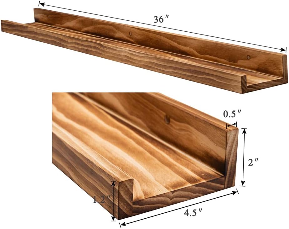 AZSKY Floating Shelves Wall Mounted Set of 2 Natural Wood Picture Shelves Wall Shelves for Bedroom Bathroom Living Room Kitchen Laundry Room Storage & Decoration 24 Inch