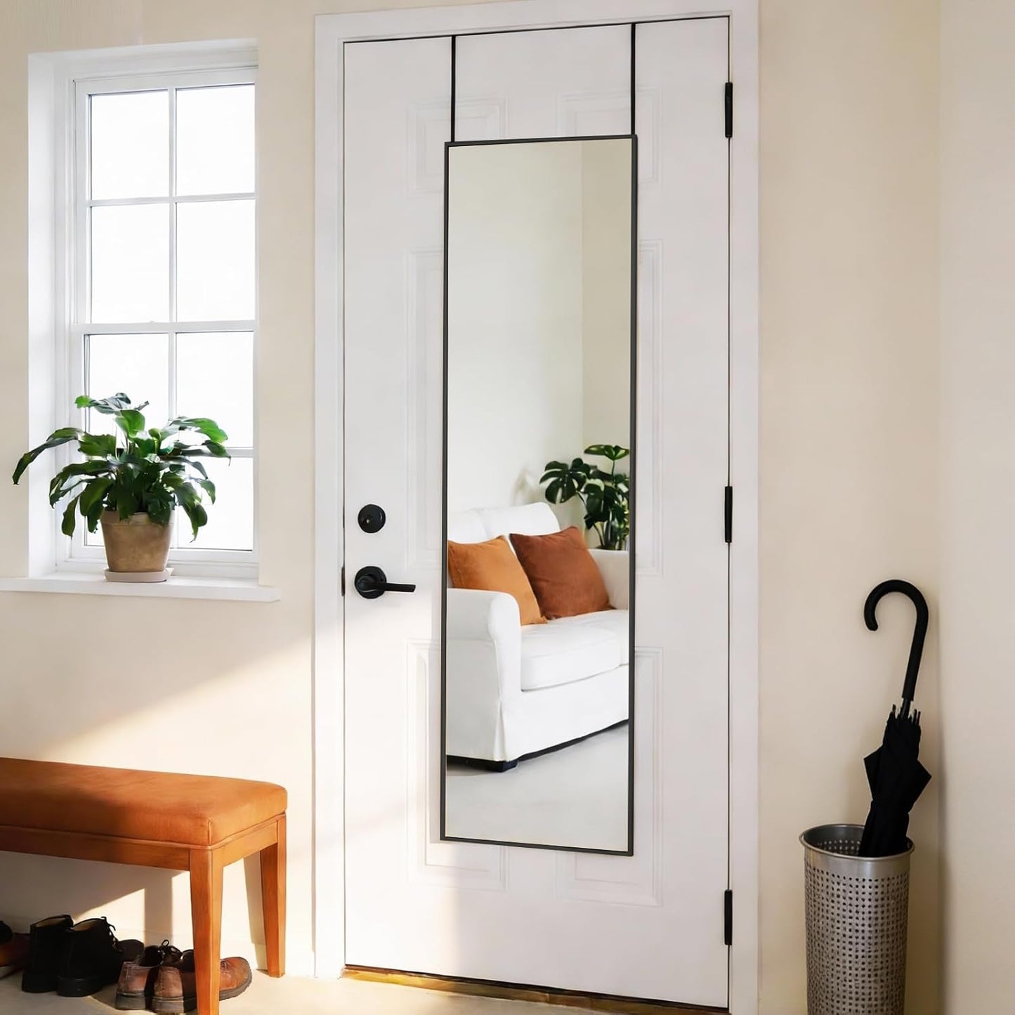 DUMOS Arched Full Length Mirror with Stand 64"x21" Floor Standing Aluminum Frame for Bedroom Body Hanging Leaning Modern Simple Home Decor Shatter-proorf Nano Glass Wall Living Room Cloakroom Black