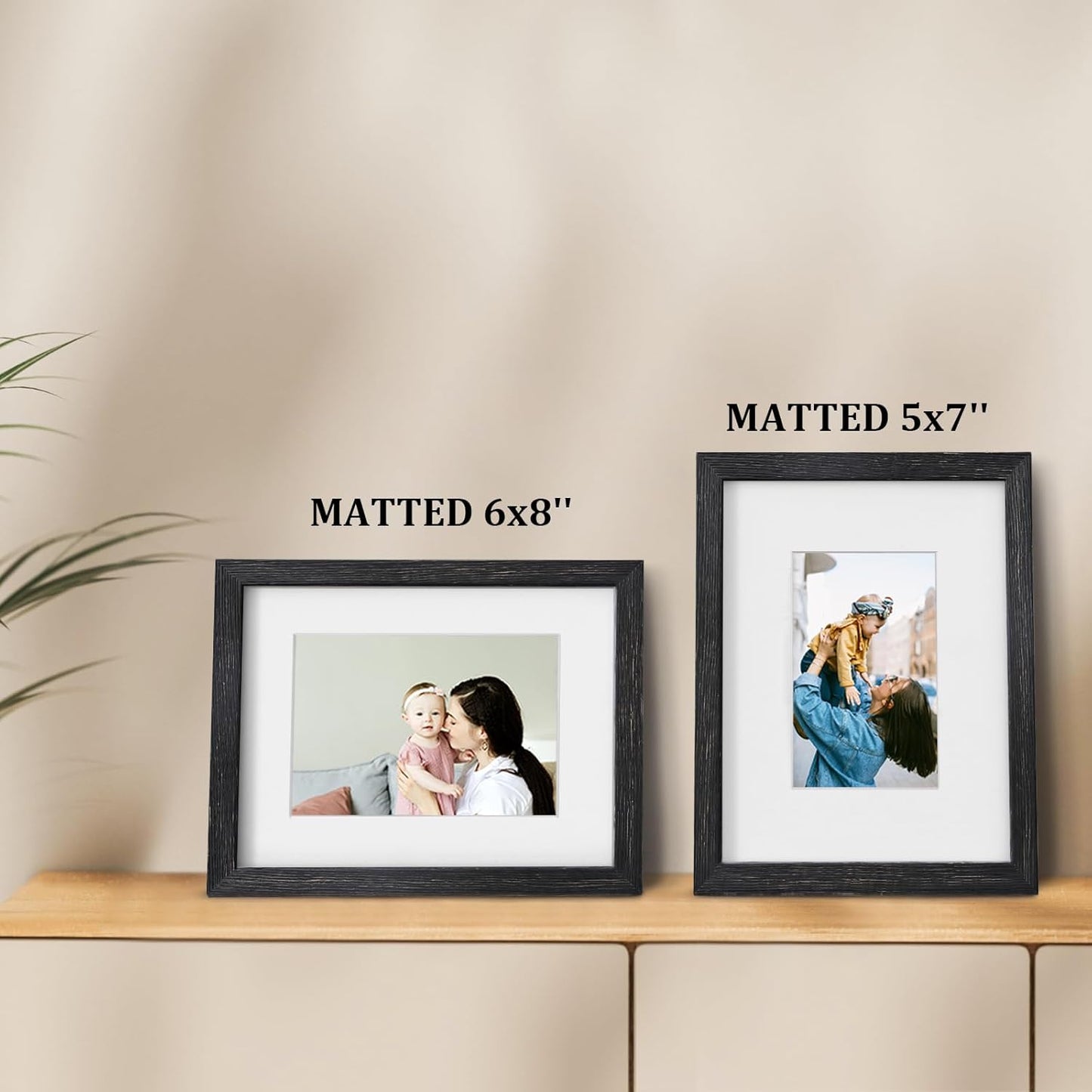Egofine 8x10 Picture Frames Set of 4, Made of Solid Wood Covered by Plexiglass 4x6 and 5x7 with Mat or 8x10 without Mat, for Table Top Display and Wall Mounting Photo Frame Black