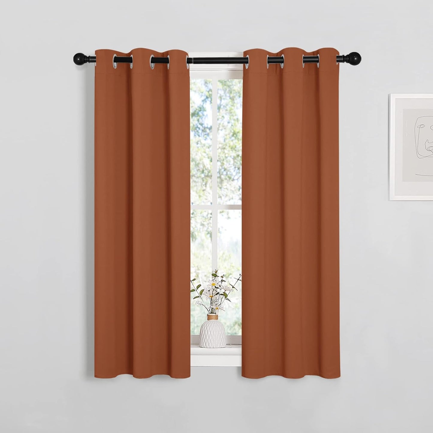 NICETOWN Halloween Pitch Black Solid Thermal Insulated Grommet Blackout Curtains/Drapes for Bedroom Window (2 Panels, 42 inches Wide by 63 inches Long, Black) - Colors B