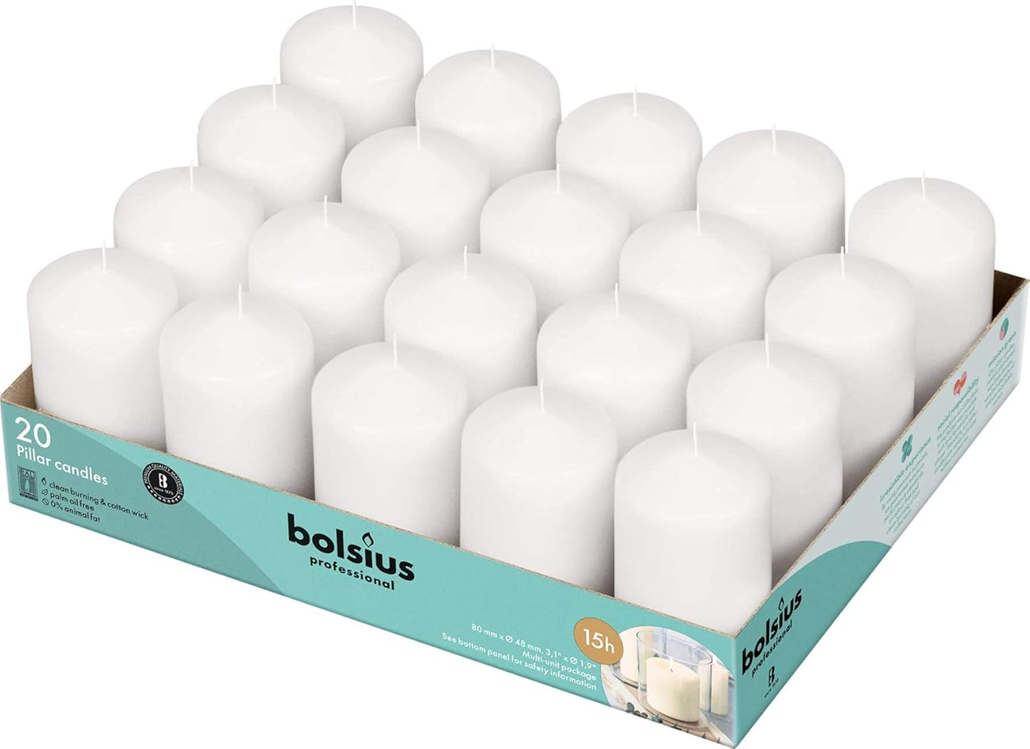 Bolsius White Pillar Candles – 2x6 Unscented Candle Set of 20 – Dripless, Smokeless, and Clean Burning Household Dinner Candles – Perfect for Weddings, Parties, Dinners – 20 Decorative Candles
