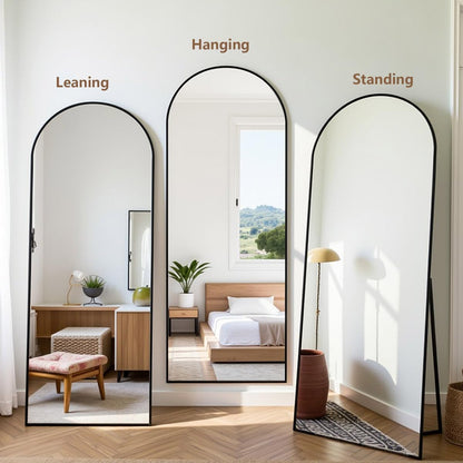 Prywot Arched Full Length Mirror, 70"x26" Free Standing Floor Mirror, Modern Full Body Mirrors with Stand, Wall Mirrors with Aluminum Alloy Frame for Bedroom,Living Room, Gold