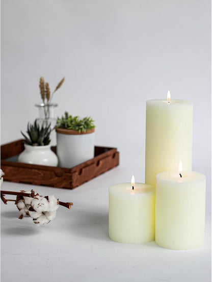 CANDWAX 3x4 inch Pillar Candles Set of 3 – Unscented Dripless Rustic Dark Blue Candles for Room Decor, Weddings, Centerpieces