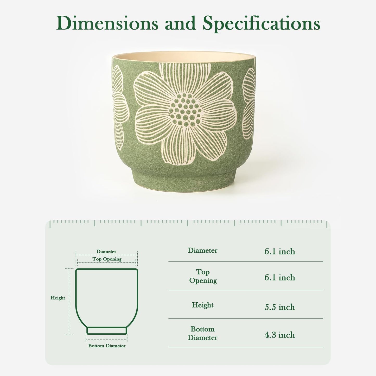 YBX 8 Inch + 6 Inch Ceramic Plant Pots, Succulent Flower Pots with Drainage Holes, Terracotta Planters for Indoor Plants, White&Terracotta (Garden)