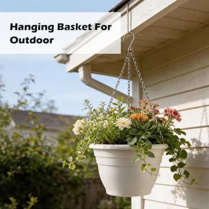 RooTrimmer Hanging Planters for Indoor Outdoor Plants 8 and 10 Inch, 4 Packs Hanging Flower Pot with Drainage Holes, Self-Watering Hanging Basket Perfect for Home, Office and Garden, White