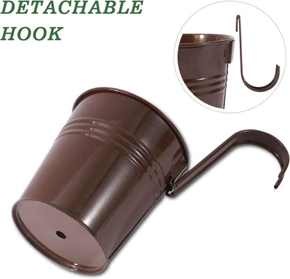 HowRU Metal Iron Flower Pots for Railing Fence Hanging Bucket Pots(5 Pcs) and Hanging Flower Pots Metal Iron Bucket Planter(10 Pcs) (Black)