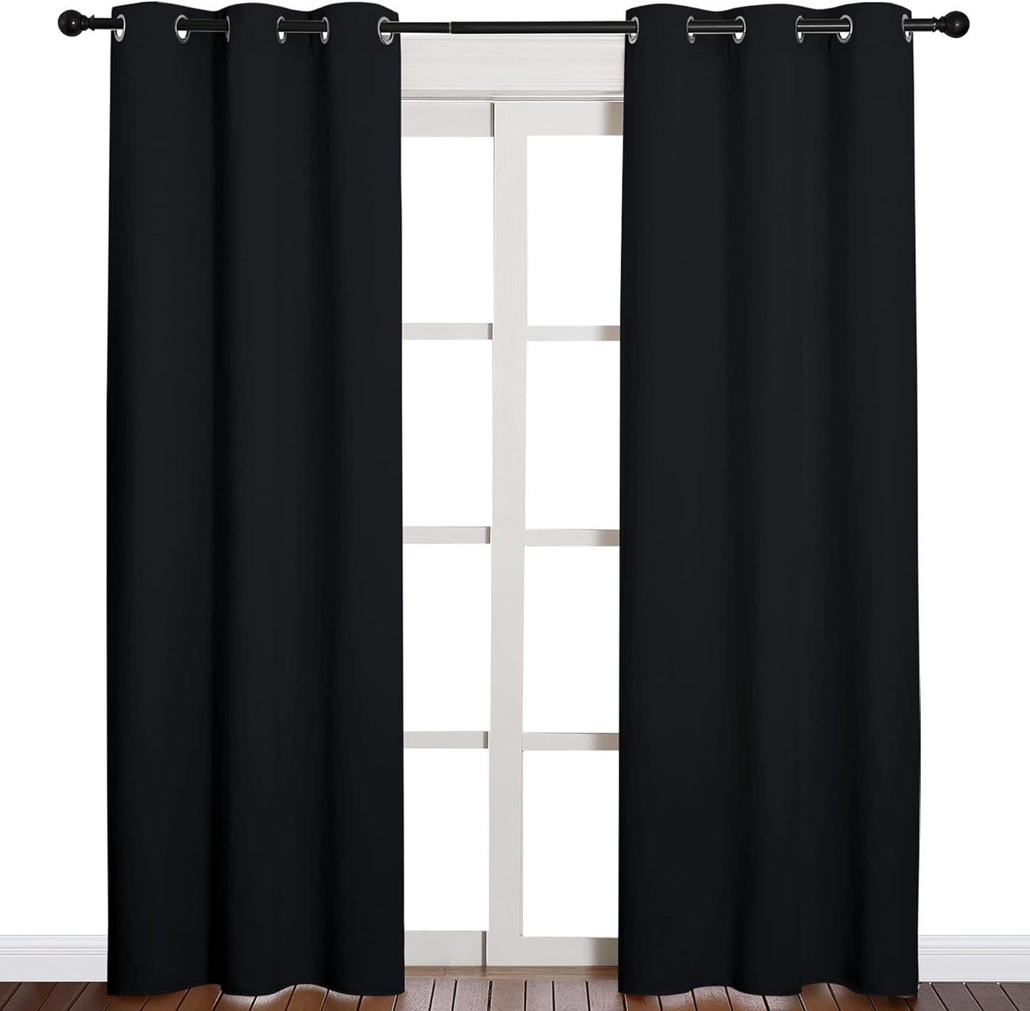 NICETOWN Halloween Pitch Black Solid Thermal Insulated Grommet Blackout Curtains/Drapes for Bedroom Window (2 Panels, 42 inches Wide by 63 inches Long, Black) - Colors E