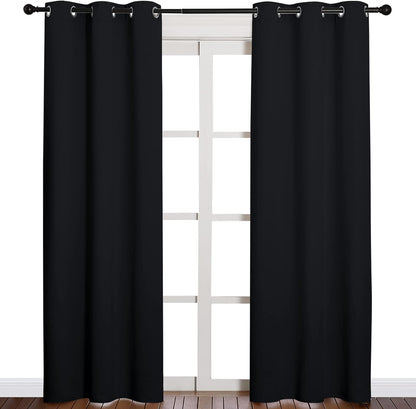 NICETOWN Halloween Pitch Black Solid Thermal Insulated Grommet Blackout Curtains/Drapes for Bedroom Window (2 Panels, 42 inches Wide by 63 inches Long, Black) - Colors E