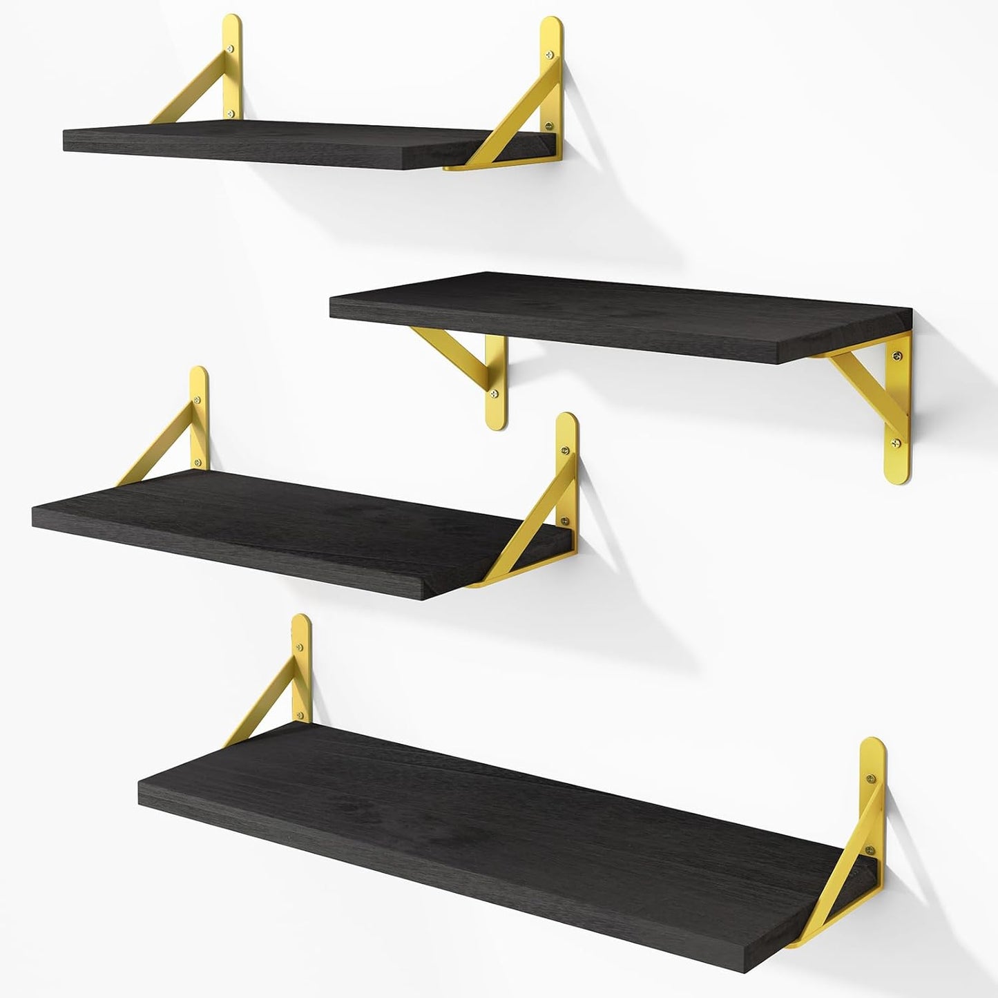YGEOMER Floating Shelves for Wall, Different Sizes Dark Carbonized Brown Wall Shelves for Living Room, Bathroom, Bedroom, Kitchen, Home Decor (Set of 4)