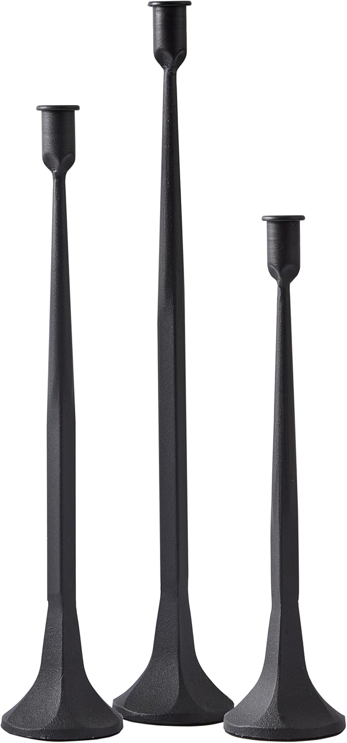 Denique Iron Taper Candle Holder Set of 3, Gold Candlestick Holders Decorative Candle Stand, Tapered Candle Holders Tall Set for Wedding, Dining Table, Home Decoration (Gold)