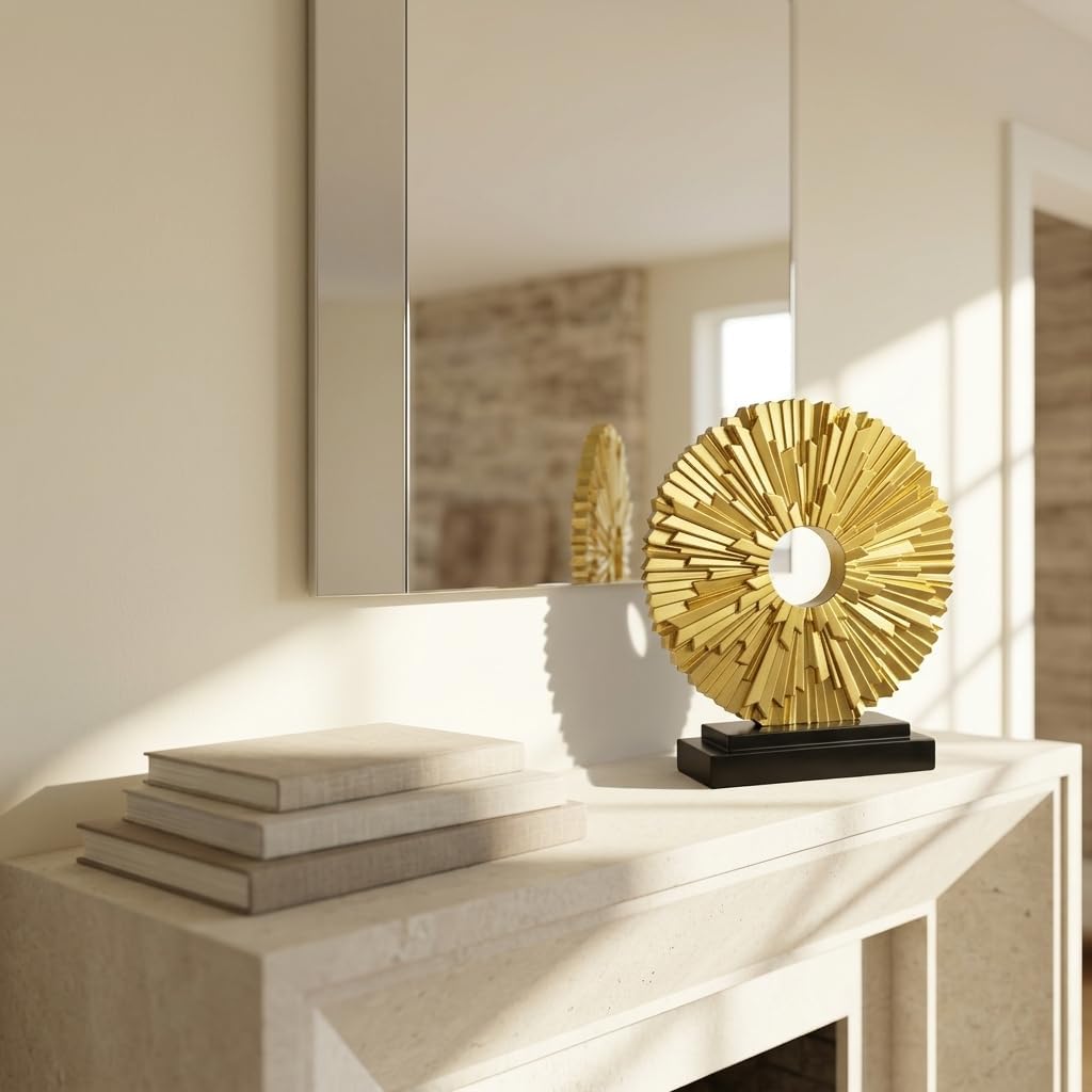DOVDOV Gold Home Decor Sculpture, Unique Round line Statue, Modern Home Decor, Decorative Panel Statue Gold Decoration for Living Room TV Stand, Office, Bedroom, Dining Table Centerpiece.