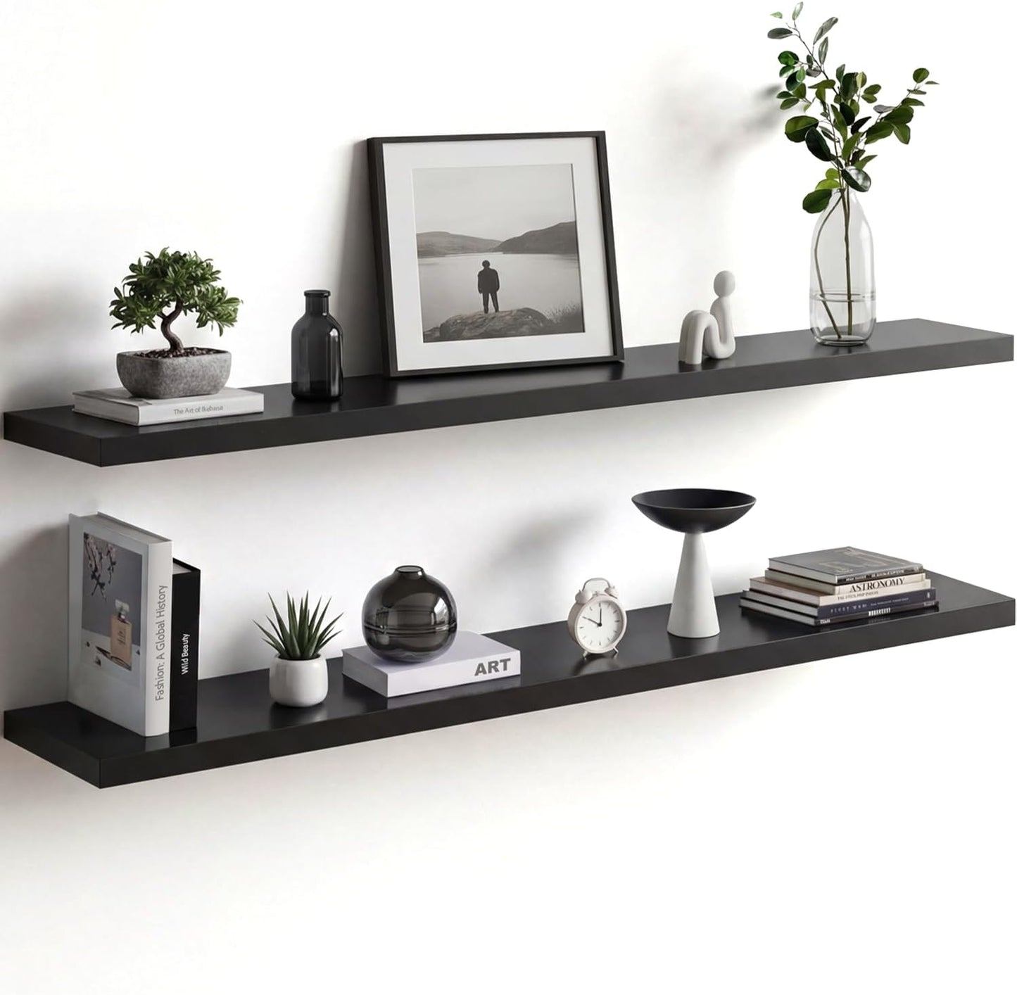Homeforia 24 inch Natural Floating Shelf, High End Solid Real Wood 24inch Small Floating Shelves for Wall Mounted, Natural Wooden Floating Shelves, Heavy Duty Bracket, 24 X 6.5 X 1.75 in, Set of 2