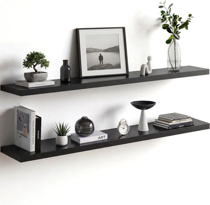 Homeforia 24 inch Natural Floating Shelf, High End Solid Real Wood 24inch Small Floating Shelves for Wall Mounted, Natural Wooden Floating Shelves, Heavy Duty Bracket, 24 X 6.5 X 1.75 in, Set of 2
