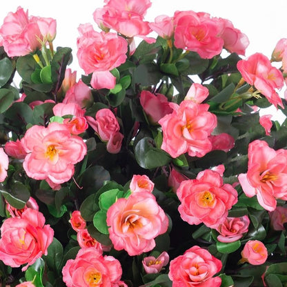 Ivydale Artificial Fake Flowers Plants for Outdoor Outside Spring Decor, Faux Silk Yellow Camellia UV Resistant Look Real for Planter Pot Porch Patio Balcony Garden Yard, 3 Large Bundles