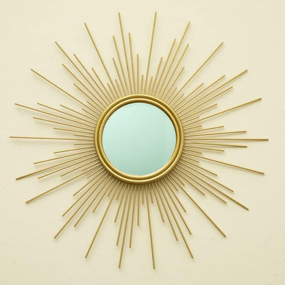 Sunburst Mirror, 24" Boho Mirror, Gold Sun Decorative Mirrors for Wall Decor, Small Mid Century Modern Small Living Room