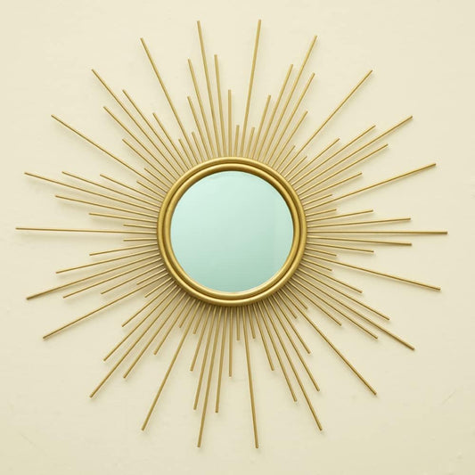 Sunburst Mirror, 24" Boho Mirror, Gold Sun Decorative Mirrors for Wall Decor, Small Mid Century Modern Small Living Room