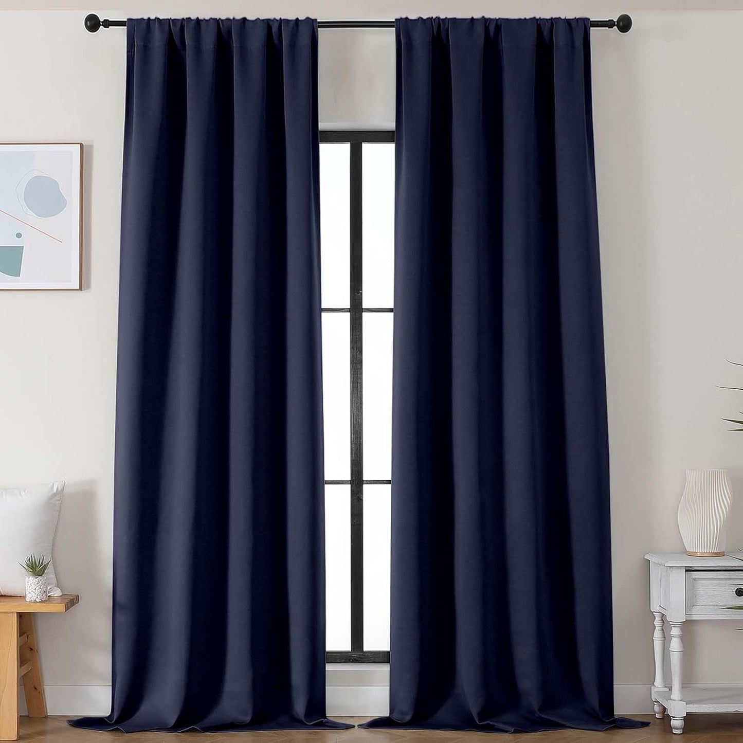 Simplebrand Ava Sage Green Blackout Curtains for Bedroom 63 Inch Length 2 Panels Set, Solid Thermal Insulated Energy Saving Rod Pocket Window Treatment Curtains Blackout Drapes, W40 x L63 Inch, Sage - Colors B