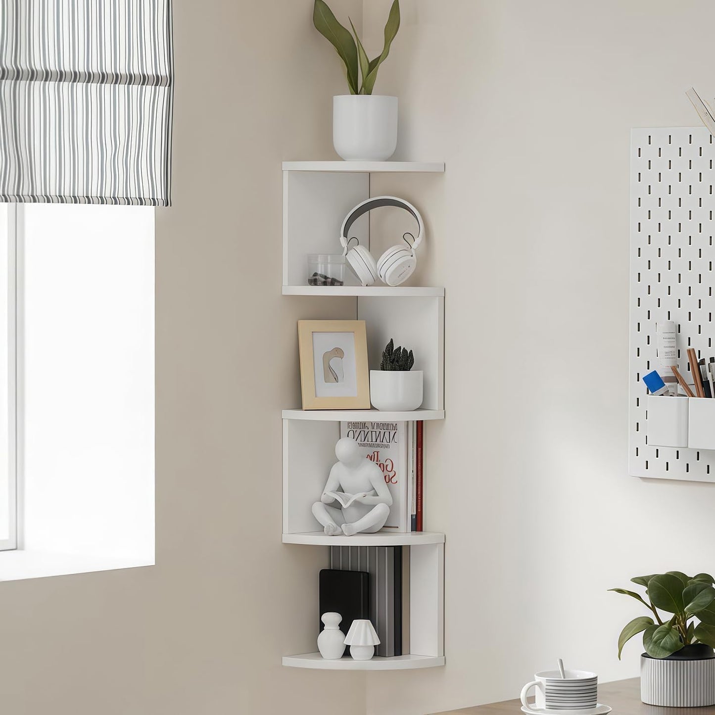 5-Tier Floating Corner Shelf Wall Mount, Heavy Duty Wall Corner Bookshelf, Multi-Purpose Plant Display Shelf for Bedroom Living Room Bathroom Home Office, (Black)