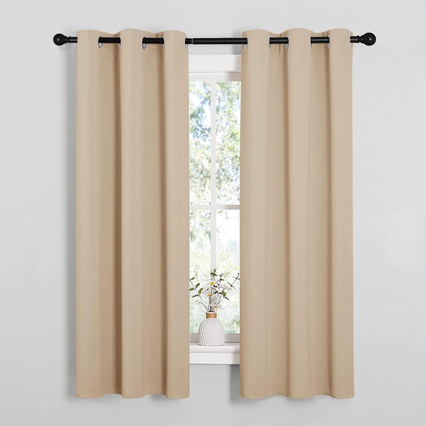 NICETOWN Halloween Pitch Black Solid Thermal Insulated Grommet Blackout Curtains/Drapes for Bedroom Window (2 Panels, 42 inches Wide by 63 inches Long, Black) - Colors D