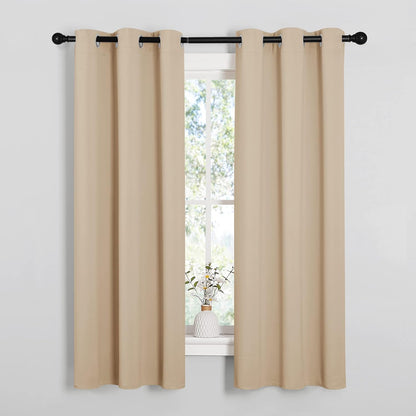 NICETOWN Halloween Pitch Black Solid Thermal Insulated Grommet Blackout Curtains/Drapes for Bedroom Window (2 Panels, 42 inches Wide by 63 inches Long, Black) - Colors D