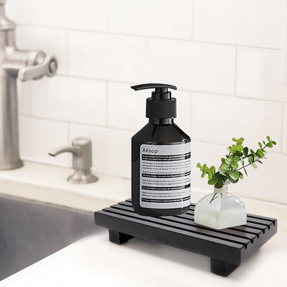 Renawe Farmhouse Bathroom Counter Tray Wood Display Pedesta Stand Kitchen Countertop Trays Decorative Wooden Riser Dish Soap Dispenser Holder for Bathroom Sink Accessories Kitchen Decor Vanity Tray