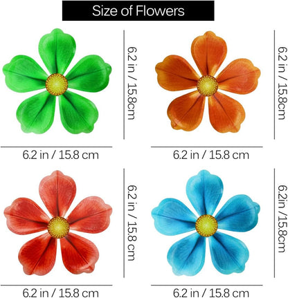 Giyyomtr Metal Flowers Wall Decor - 4pcs 6.2'' Metal Wall Art Hanging Decorations for Outdoor Fence Garden Yard Patio Exterior Wall Decor