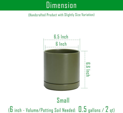 D'vine Dev Set of 2 Plants Pots, 6.5 Inch Ceramic Planter Pot for Plants with Drainage Hole and Saucer, White, 94-V-C-1
