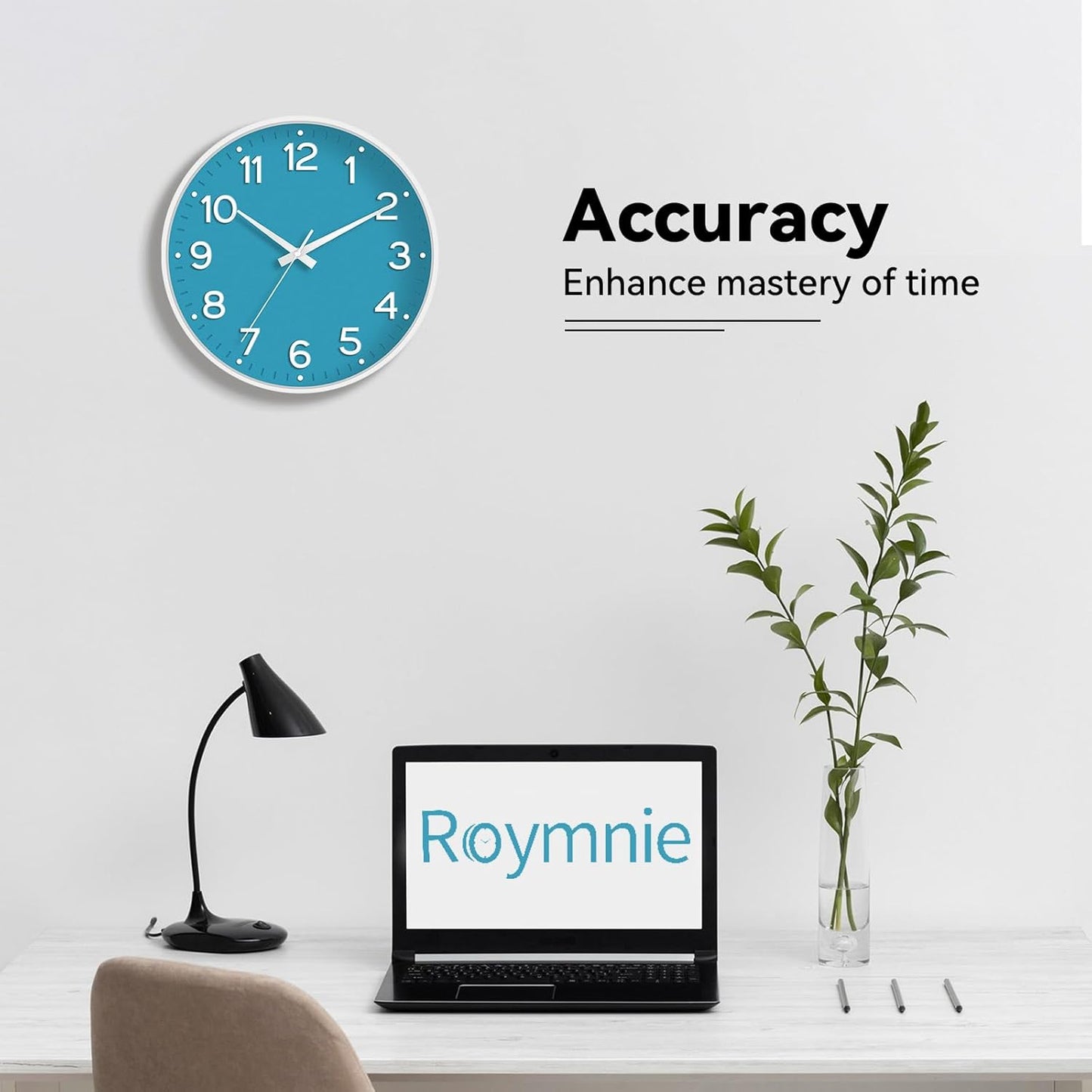 Roymnie Wall Clock Green, Silent Wall Clocks Battery Operated 8 Inch-Modern Non Ticking Analog Clock Decorative for Kitchen Office Bathroom Bedroom(Gold)