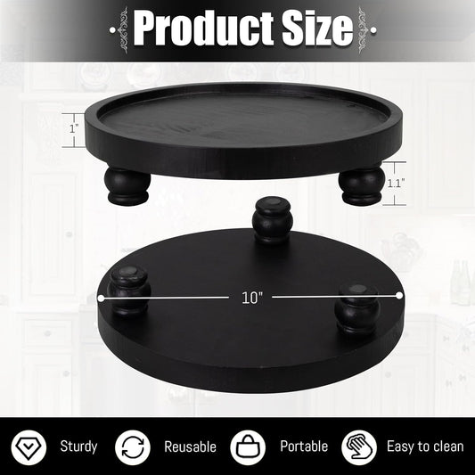 MAONAME Decorative Round Wood Riser for Display, Farmhouse Pedestal Stand for Kitchen Counter, Black Wooden Risers Tray for Home Decor, Pedestal Tray for Living Room Decor