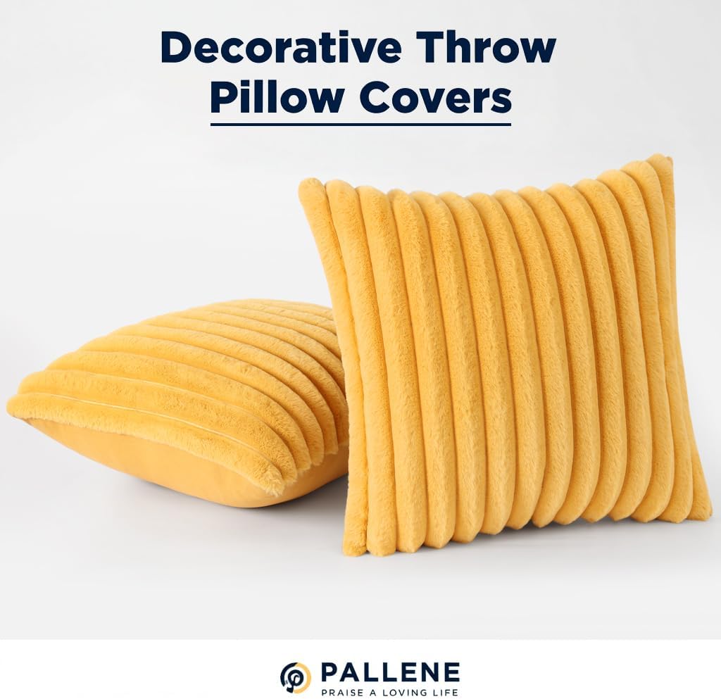 Pallene Faux Fur Plush Throw Pillow Covers 18x18 Set of 2, Luxury Soft Fluffy Striped Decorative Pillow Covers for Sofa, Couch, Living Room, Cream White