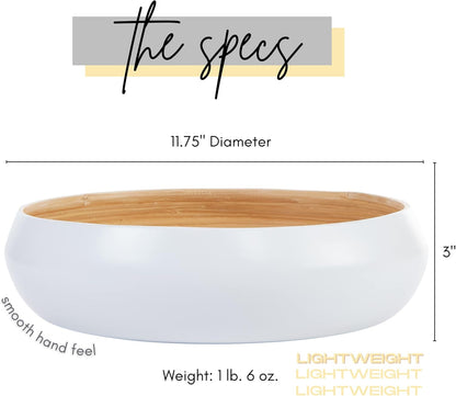 Fruit Bowl for Kitchen Counter – Handmade Spun Bamboo, Large 11.75" Fruit Basket, Eco-Friendly Decorative Serving Bowl for Home Decor, Produce Storage & Centerpiece (Gray)