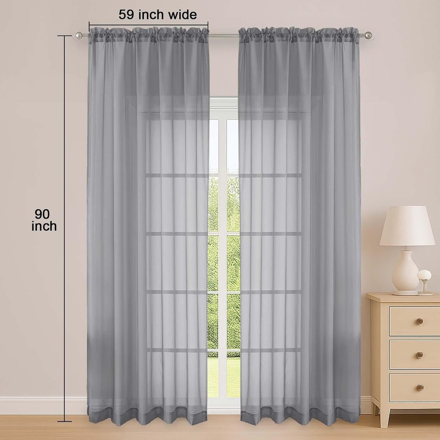 OWENIE Sheer Curtains 84 inches Long 2 Panels Set for Living Room/Bedroom, Rod Pocket Voile Sheer Panel Drapes, White, 2pcs, Each 42" W x 84" L - Colors A