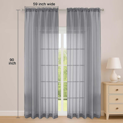 OWENIE Sheer Curtains 84 inches Long 2 Panels Set for Living Room/Bedroom, Rod Pocket Voile Sheer Panel Drapes, White, 2pcs, Each 42" W x 84" L - Colors A
