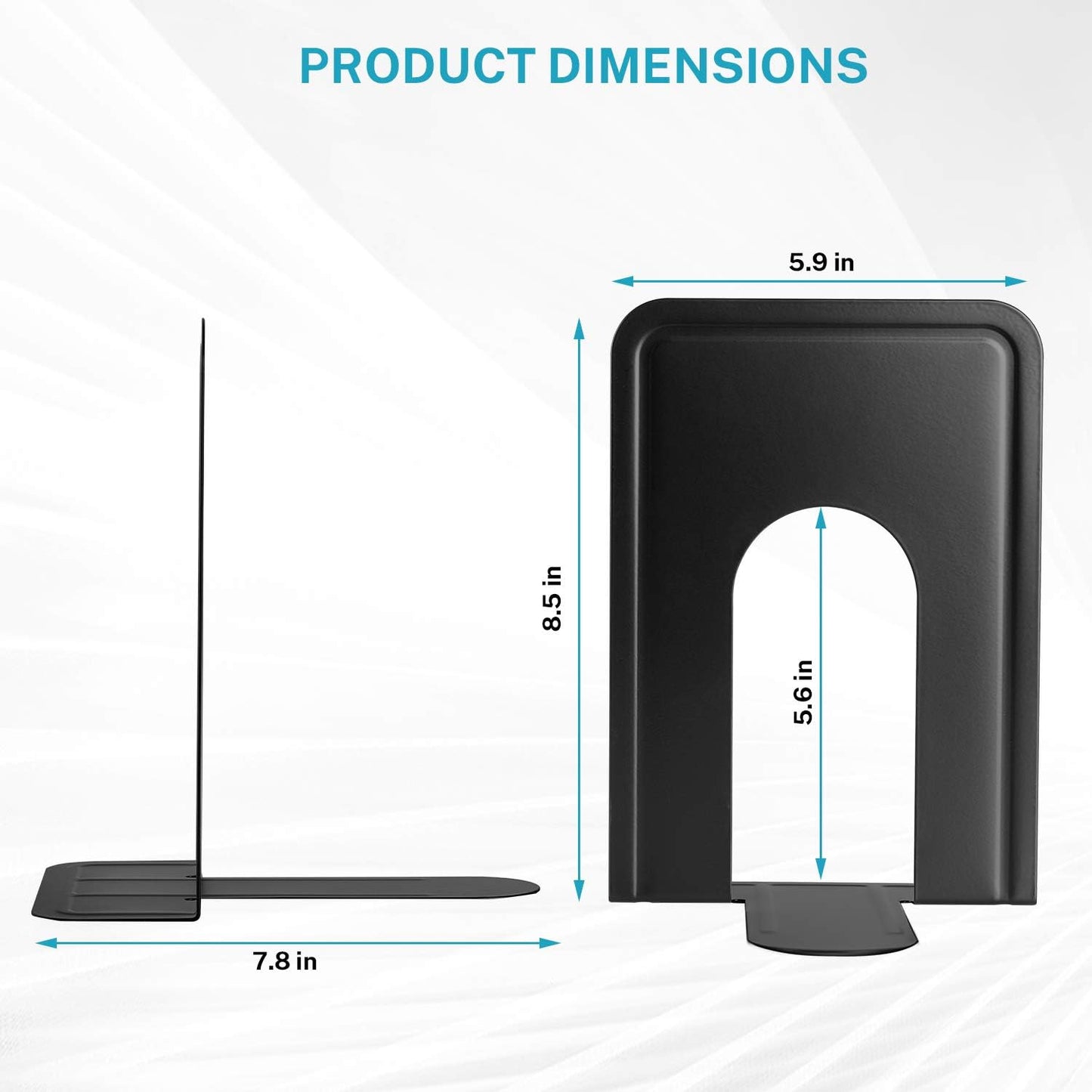 MaxGear Premium Matte Painted Book Ends, Heavy Duty and Sturdy Bookends for Shelves, Office Non-Skid Metal Book End Stopper for Books/CDs/DVDs, 6 x 4.6 x 6 in, Black, 2 Pairs/4 Pieces, Large