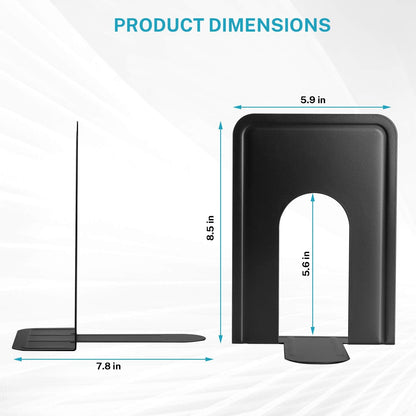 MaxGear Premium Matte Painted Book Ends, Heavy Duty and Sturdy Bookends for Shelves, Office Non-Skid Metal Book End Stopper for Books/CDs/DVDs, 6 x 4.6 x 6 in, Black, 2 Pairs/4 Pieces, Large