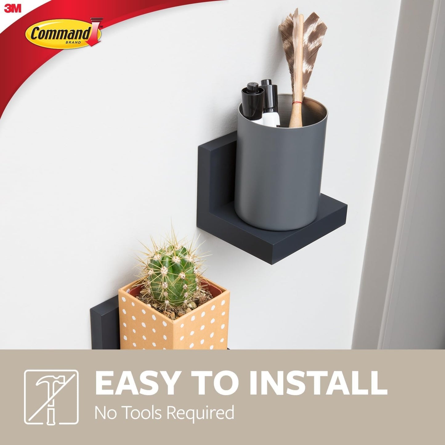 Command Display Ledges, Holds up to 2 lb, Quartz, 2 Ledges with 8 Medium Strips, Damage-Free Hanging Floating Shelf with Adhesive Strips, Personalize Living Room, Bedroom, Kids Room or Office