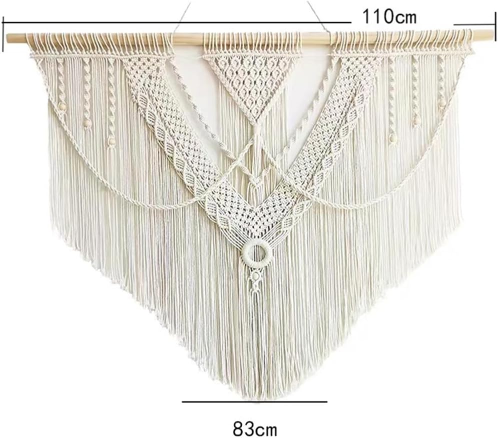 guzhiou large macrame wall hanging - Boho Tapestry Macrame Wall Decor Art- Chic Bohemian Handmade Woven Tapestry Home Decoration for Bedroom Living Room Apartment Wedding Party - 43"x32" (Wood bead)