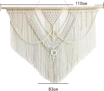 guzhiou large macrame wall hanging - Boho Tapestry Macrame Wall Decor Art- Chic Bohemian Handmade Woven Tapestry Home Decoration for Bedroom Living Room Apartment Wedding Party - 43"x32" (Wood bead)