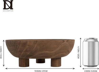 DN DECONATION Oak Wood Black Decorative Bowl-9.25x5.51 Inch Small Bowl for Entryway Key, Fruit, Candy with feet, Boho Farmhouse Home Decor for Dining Room, Coffee Table Centerpiece