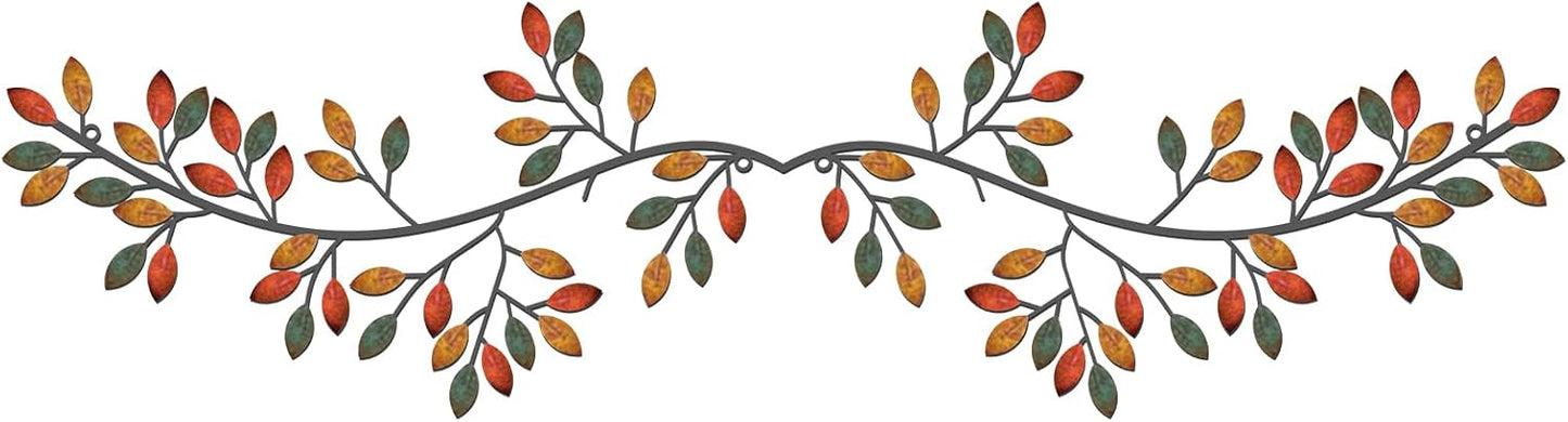 Hotop 2 Pieces Metal Tree Leaf Wall Decor Vine Olive Branch Leaf Wall Art Wrought Iron Scroll Sculptures Above the Bed, Living Room, Outdoor Decoration (Classic Style,Black)