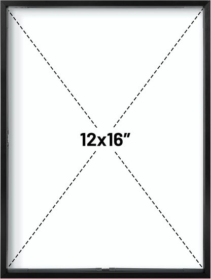 Frametory, Floating Picture Frame 12x16 - Black Aluminum Metal Photo Frame - Real Glass of Front - for Wall Mount Display