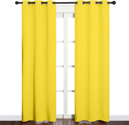 NICETOWN Halloween Pitch Black Solid Thermal Insulated Grommet Blackout Curtains/Drapes for Bedroom Window (2 Panels, 42 inches Wide by 63 inches Long, Black) - Colors C