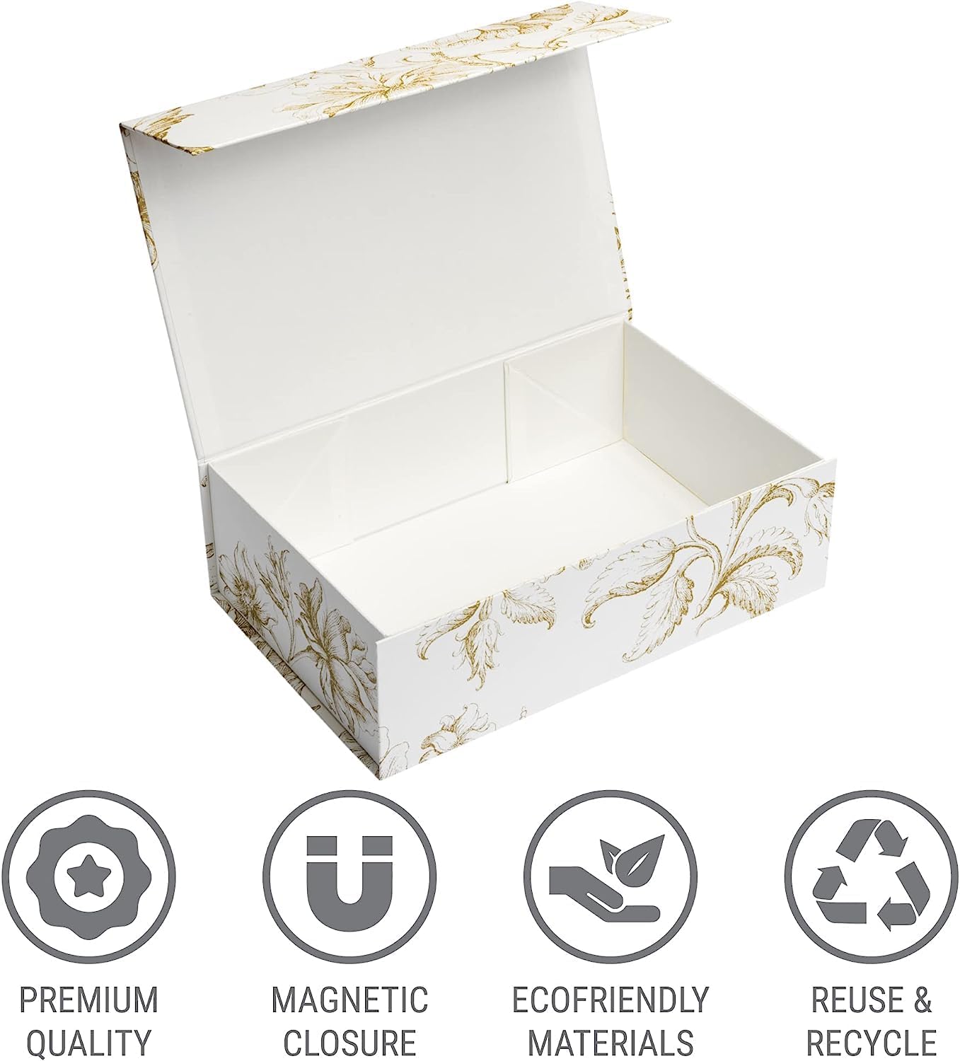 Luxury Keepsake Gift Box | Gold Floral Decorative Boxes with Magnetic Lids for Presents, Wedding Memory Box, and Bridal Gifts. 11.5" x 7.5" x 3.5"