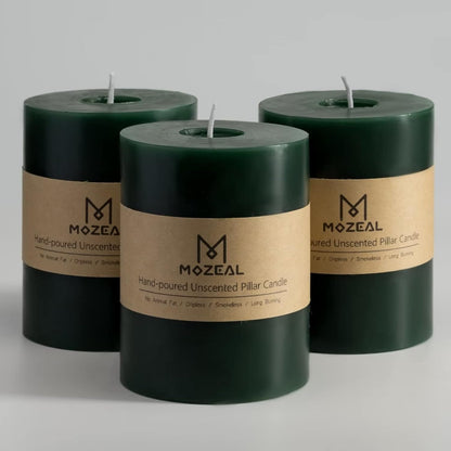MOZEAL 3" x 4" Hand-Poured Unscented Candle,Dripless Pillar Candle Set of 3,Long Clean Burning,Approx 72 Hours Burn Time,Rustic Country Style,Wedding,Dinner,Christmas and Home Decor,White